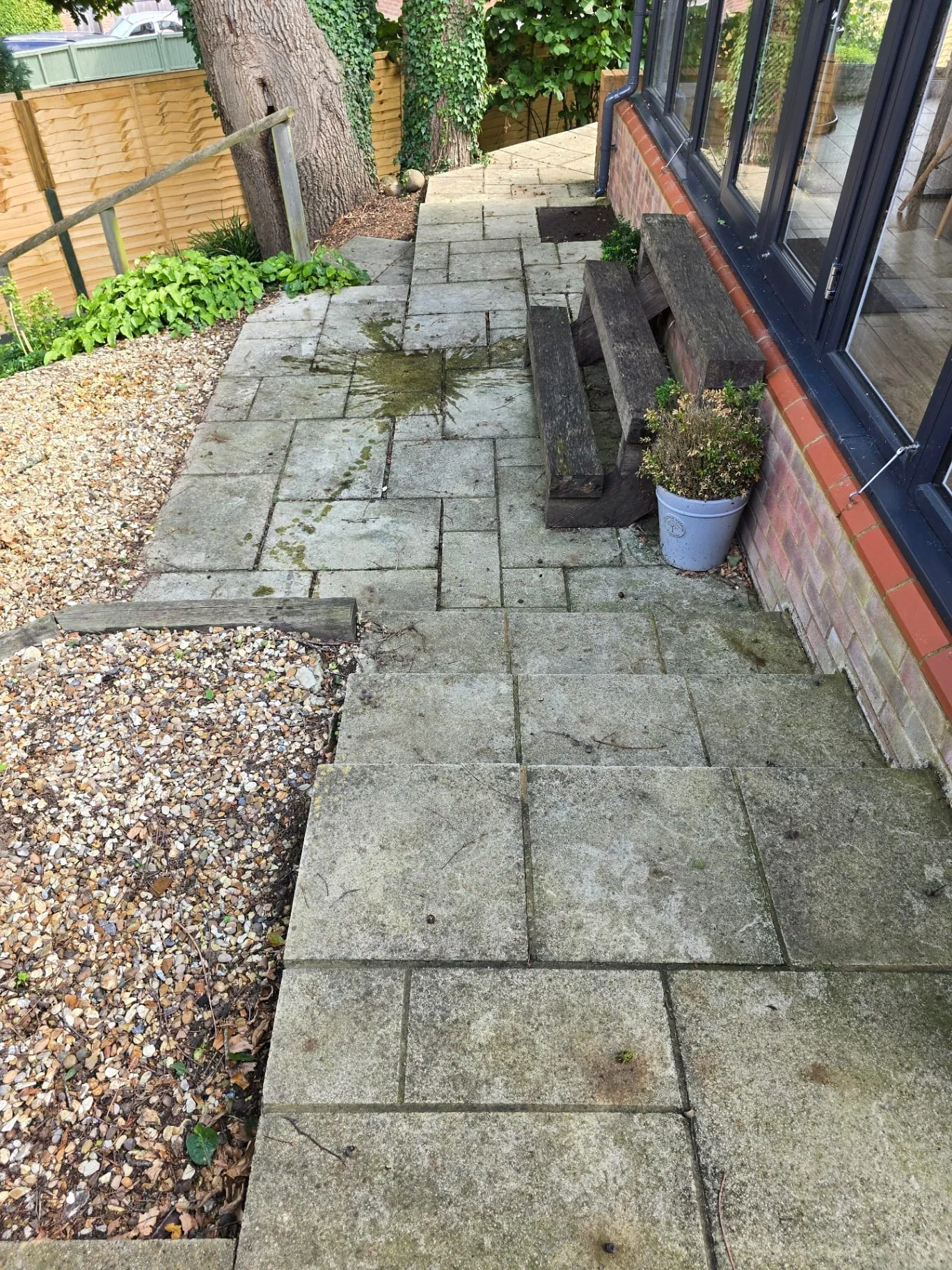 Before Patio Slab Cleaning